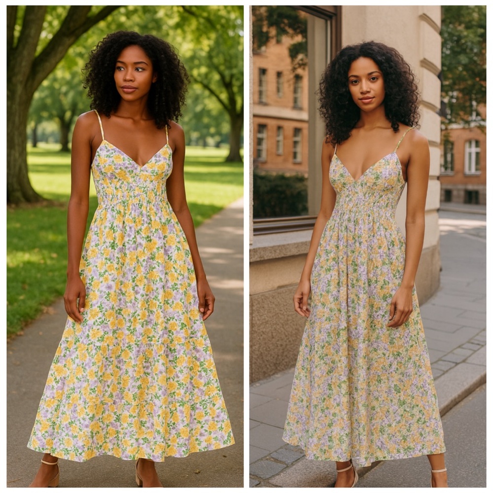 NWT NICHOLAS Susan Floral Yellow Whistledown Maxi Dress Spaghetti Strap Size 8